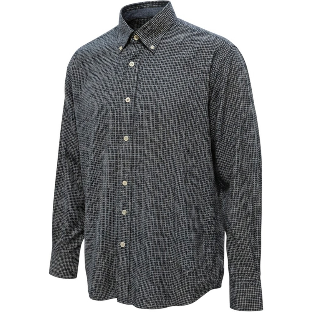 Ben Hogan Mens Large Black White Grid Long Sleeve Button Down Shirt‎ Gold Logo
